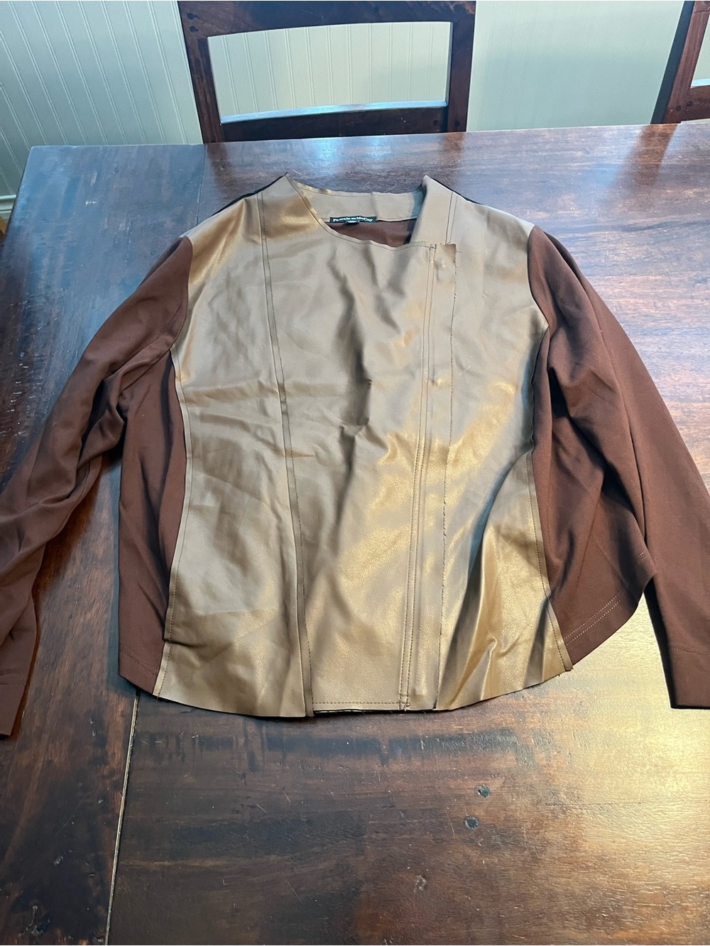 Pamela McCoy Two-Tone Brown Faux-Leather Shirt Jacket